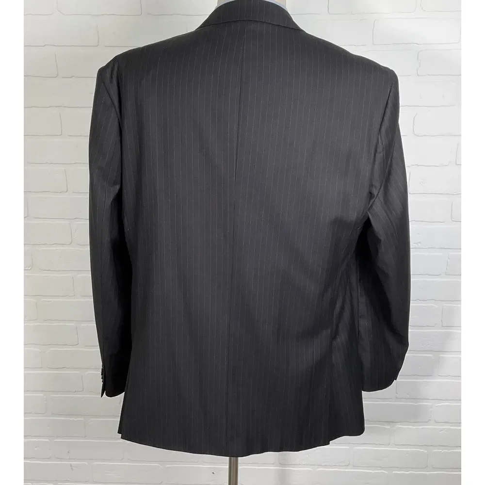 Imani Uomo Blazer Men‎ 46L Black White Pinstripe Super 150s Slim Fit Jacket